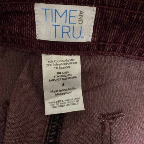 Time and Tru Corduroy Utility Pants Women's 8 Maroon Burgundy Straight Leg Cargo - Picture 5 of 7